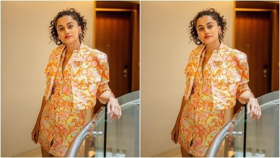 Floral patterns are the season's vibe, and Taapsee took it up by a notch in this look. She wore a floral printed mini dress teamed with a matching crop jacket. A messy updo, red lip shade and glowing skin completed this print-on-print outfit.(Instagram/@dev213)