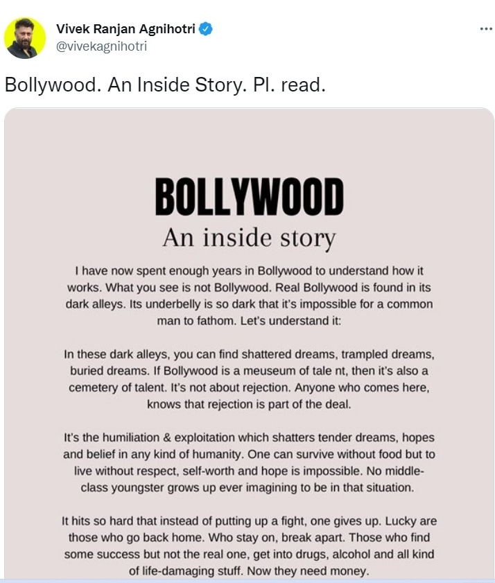 Vivek Agnihotri shared an inside story on Twitter. Vivek Agnihotri shared an inside story on Twitter. 