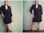 The ever so gorgeous Huma Qureshi recently made a bold fashion statement as she stepped out in this trendy black blazer dress which she teamed with a black lace bralette and netted heels.(Instagram/@iamhumaq)
