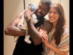 Hardik Pandya with model and brother Krunal Pandya’s wife - Pankhuri Sharma and their son Kavir. (Twitter/@hardikpandya7) Hardik Pandya with model and brother Krunal Pandya’s wife - Pankhuri Sharma and their son Kavir. (Twitter/@hardikpandya7)
