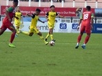 Hyderabad and TRAU FC players in action at the Durand Cup