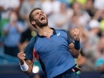 Borna Coric (CRO) celebrates winning the men’s final match against Stefanos Tsitsipas (GRE) at the Western &amp; Southern Open