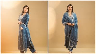 Mrunal Thakur has been acing traditional outfits like a true boss lady. The Jersey actor recently gave us major festive goals as she stepped out wearing a blue salwar suit featuring intricate embroidery work. (Instagram/@mrunalthakur) Mrunal Thakur has been acing traditional outfits like a true boss lady. The Jersey actor recently gave us major festive goals as she stepped out wearing a blue salwar suit featuring intricate embroidery work. (Instagram/@mrunalthakur)