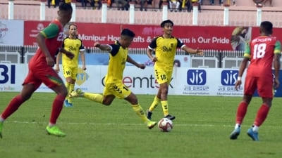Hyderabad and TRAU FC players in action at the Durand Cup (Twitter/thedurandcup) Hyderabad and TRAU FC players in action at the Durand Cup (Twitter/thedurandcup)