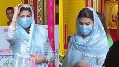 Jacqueline Fernandez at Mukteshwar temple on Monday afternoon. Jacqueline Fernandez at Mukteshwar temple on Monday afternoon.