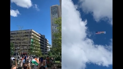 The image, taken from the video posted on Twitter, shows how Indians in Boston celebrated the 76th Independence Day. (Twitter/@anandmahindra) The image, taken from the video posted on Twitter, shows how Indians in Boston celebrated the 76th Independence Day. (Twitter/@anandmahindra)