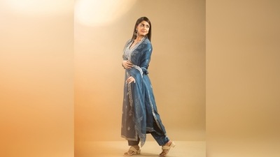 Mrunal Thakur's salwar set comes with straight-cut cropped pants and a sheer dupatta. Her images also featured a prop which was a vintage phone. (Instagram/@mrunalthakur) Mrunal Thakur's salwar set comes with straight-cut cropped pants and a sheer dupatta. Her images also featured a prop which was a vintage phone. (Instagram/@mrunalthakur)
