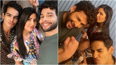 Katrina Kaif in floral top and mini skirt clicks selfie with Siddhant Chaturvedi and Ishaan Khatter, it costs ₹27k (Instagram) Katrina Kaif in floral top and mini skirt clicks selfie with Siddhant Chaturvedi and Ishaan Khatter, it costs ₹27k (Instagram)