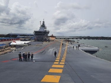 The flight deck and superstructure of the Vikrant. (Rahul Singh/HT Photo) The flight deck and superstructure of the Vikrant. (Rahul Singh/HT Photo)