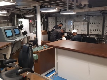 Officers seen in the aircraft carrier’s damage control headquarters (Rahul Singh/HT Photo) Officers seen in the aircraft carrier’s damage control headquarters (Rahul Singh/HT Photo)