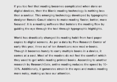 Text is converted into Bionic reading typeface. ((Bionic Reading)) Text is converted into Bionic reading typeface. ((Bionic Reading))
