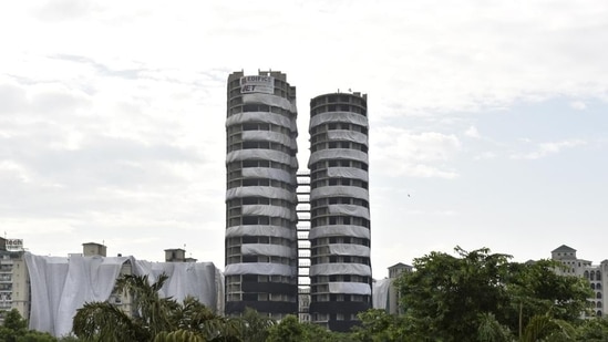 A view of the Supertech twin towers in Sector 93 A, in Noida (Hindustan Times)