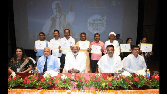 Uttar Pradesh Jal Shakti minister Swatantra Dev Singh at “Suno Kisan Hai Hum” programme organised in Lucknow on Monday. (Sourced)