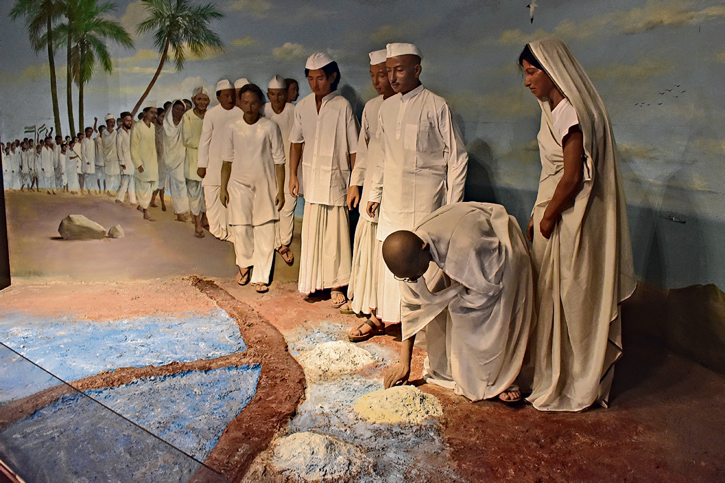 A diorama recreates Gandhi’s Salt March to Dandi in 1930. A diorama recreates Gandhi’s Salt March to Dandi in 1930.