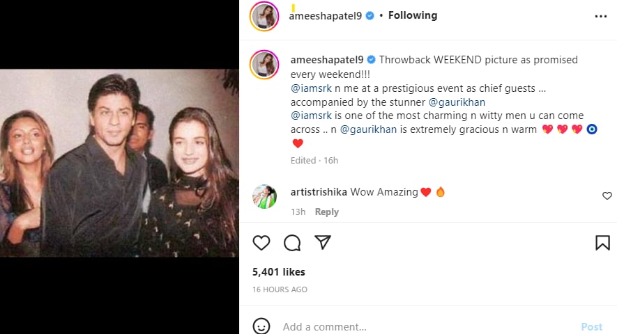 Ameesha Patel shares a throwback picture.