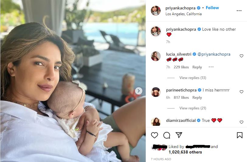 Priyanka posted photos as they sat near their swimming pool.