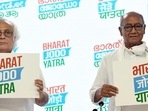 Congress leaders Jairam Ramesh and Digvijaya Singh release logo of their 'Bharat Jodo Yatra' which will begin on 7th September.(ANI Photo) Congress leaders Jairam Ramesh and Digvijaya Singh release logo of their 'Bharat Jodo Yatra' which will begin on 7th September.(ANI Photo)