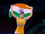 Wrestler Antim Panghal after creating history and becoming the first Indian girl to win a gold medal at the U-20 World Championships in Sofia, Bulgaria.(PTI) Wrestler Antim Panghal after creating history and becoming the first Indian girl to win a gold medal at the U-20 World Championships in Sofia, Bulgaria.(PTI)