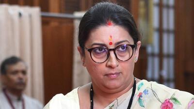 New Delhi, India - Aug. 6, 2022: Union Minister Smriti Irani after casting her vote during the Vice Presidential election, at Parliament House, in New Delhi, India, on Saturday, August 6, 2022. (Photo by Arvind Yadav/ Hindustan Times) (Hindustan Times) New Delhi, India - Aug. 6, 2022: Union Minister Smriti Irani after casting her vote during the Vice Presidential election, at Parliament House, in New Delhi, India, on Saturday, August 6, 2022. (Photo by Arvind Yadav/ Hindustan Times) (Hindustan Times)