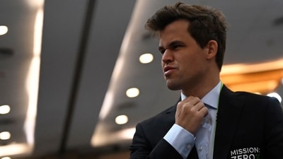 Magnus Carlsen during the 44th Chess Olympiad 2022, in Mahabalipuram. (AFP) Magnus Carlsen during the 44th Chess Olympiad 2022, in Mahabalipuram. (AFP)