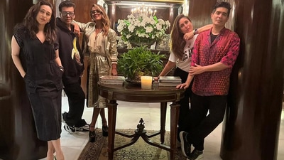 Karisma Kapoor, Karan Johar, Natasha Poonawalla and Kareena Kapoor inside Manish Malhotra's home. Karisma Kapoor, Karan Johar, Natasha Poonawalla and Kareena Kapoor inside Manish Malhotra's home.