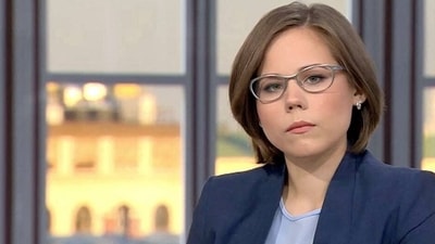 Journalist and political expert Darya Dugina, daughter of Russian politologist Alexander Dugin, is pictured in the Tsargrad TV studio in Moscow, Russia, in this undated handout image obtained by Reuters on August 21, 2022. &nbsp; (via REUTERS)