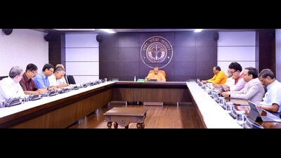 U.P. CM Yogi Adityanath at a high-level Covid-19 and administrative review meeting. (Sourced) U.P. CM Yogi Adityanath at a high-level Covid-19 and administrative review meeting. (Sourced)