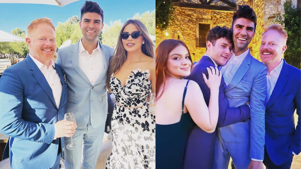 Jesse Tyler Ferguson, Sofia Vergara, Ariel Winter and Nolan Gould at Sarah Hyland's wedding. Jesse Tyler Ferguson, Sofia Vergara, Ariel Winter and Nolan Gould at Sarah Hyland's wedding.