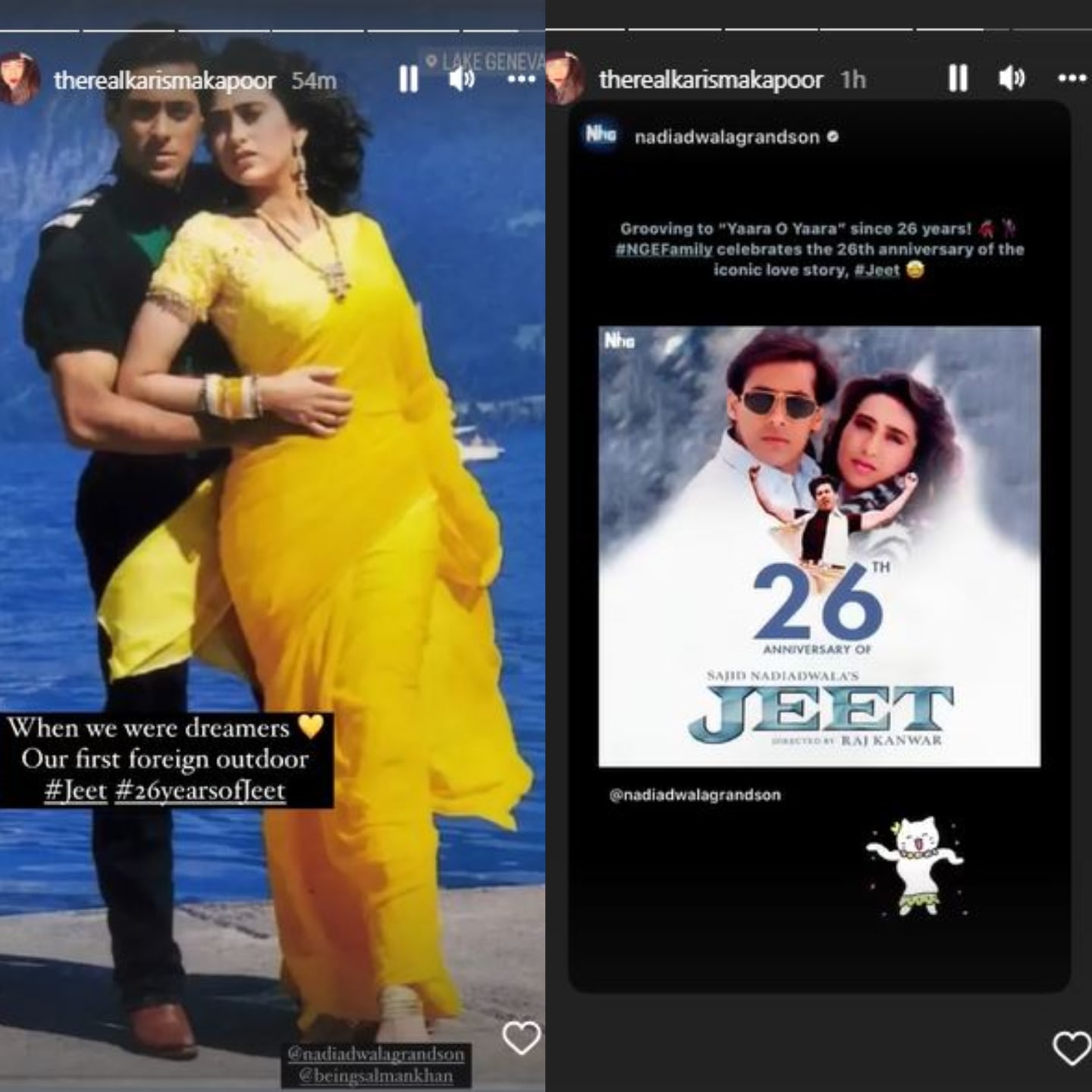 Karisma added a still from the film which featured her alongside actor Salman Khan. Karisma added a still from the film which featured her alongside actor Salman Khan.
