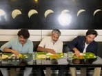 Ranbir Kapoor with Nagarjuna and SS Rajamouli in Chennai for Brahmastra promotions. (Pic- Varinder Chawla) Ranbir Kapoor with Nagarjuna and SS Rajamouli in Chennai for Brahmastra promotions. (Pic- Varinder Chawla)