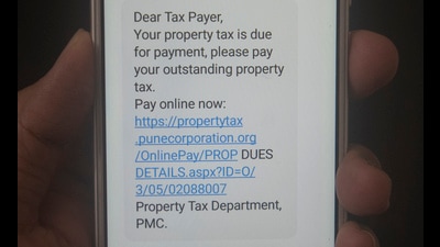 Text message received by resident regarding property tax on August 23. (Pratham Gokhale/HT Photo) Text message received by resident regarding property tax on August 23. (Pratham Gokhale/HT Photo)
