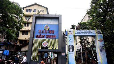 Mumbai, India - August 04, 2021: A decorated main gate of BYL Nair Hospital during its centenary celebrations at Mumbai Central, in Mumbai, India, on Wednesday, August 04, 2021. (Photo by Satish Bate/Hindustan Times) (Satish Bate/HT PHOTO)