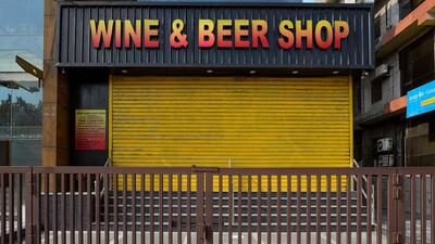 A closed liquor shop in South Extension in Delhi, India. (Amal KS/HT Photo)