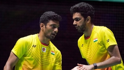 MR Arjun (left) and Dhruv Kapila compete in the BWF World Championships in Tokyo (AP) MR Arjun (left) and Dhruv Kapila compete in the BWF World Championships in Tokyo (AP)