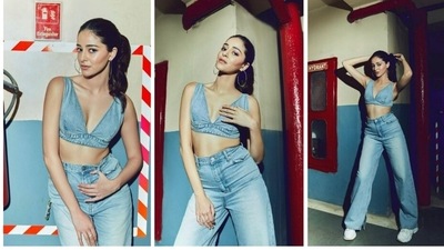 Ananya Panday nailed the denim look as she stepped out to promote her film Liger. (Instagram/@ananyapanday) Ananya Panday nailed the denim look as she stepped out to promote her film Liger. (Instagram/@ananyapanday)