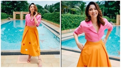 Tamannaah Bhatia owned the summer look like a true boss she already is in this vibrant skirt and cropped blazer set.&nbsp; (Instagram/@stylebyami)