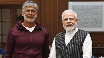 Milind Soman with Prime Minister Narendra Modi. Milind Soman with Prime Minister Narendra Modi.