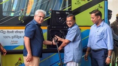 "Orders have already been given for 1,500 buses that will be inducted by November - December. There are 153 e-buses running presently in Delhi and with today's buses, the fleet will be now 250. Fifty more e-buses will be inducted by September," Arvind Kerjriwal said. (PTI) "Orders have already been given for 1,500 buses that will be inducted by November - December. There are 153 e-buses running presently in Delhi and with today's buses, the fleet will be now 250. Fifty more e-buses will be inducted by September," Arvind Kerjriwal said. (PTI)