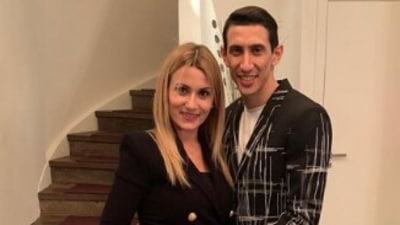 Angel Di Maria poses for a photo with his wife. (Instagram/@jorgelinacardoso26)