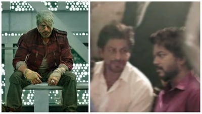 This pic claims to show Shah Rukh Khan and Vijay on the sets of the former's film Jawan. This pic claims to show Shah Rukh Khan and Vijay on the sets of the former's film Jawan.
