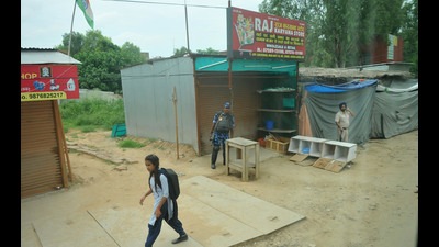 A closed shop in Khuda Lahora, Chandigarh, in view of PM Narendra Modi’s visit on Wednesday. (Ravi Kumar/HT) A closed shop in Khuda Lahora, Chandigarh, in view of PM Narendra Modi’s visit on Wednesday. (Ravi Kumar/HT)