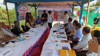 Deputy commissioners of five border districts - two from Mizoram and three from Assam - on Wednesday held a meeting at a Central Reserve Police Force (CRPF) camp on the MIzoram-Assam border to discuss the border issue. (Twitter/airnews_aizawl) Deputy commissioners of five border districts - two from Mizoram and three from Assam - on Wednesday held a meeting at a Central Reserve Police Force (CRPF) camp on the MIzoram-Assam border to discuss the border issue. (Twitter/airnews_aizawl)
