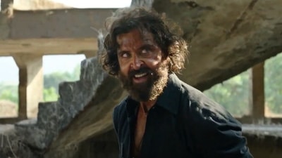 Hrithik Roshan in a still from Vikram Vedha teaser. Hrithik Roshan in a still from Vikram Vedha teaser.