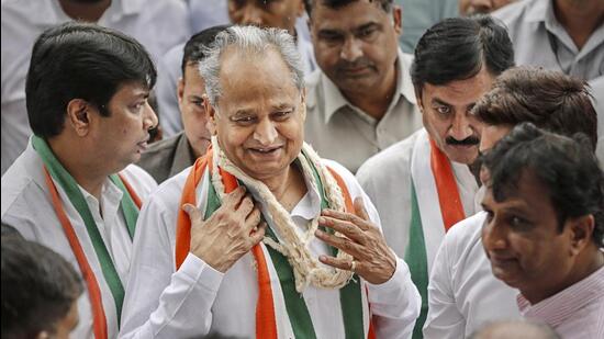 Rajasthan chief minister and senior Congress leader Ashok Gehlot in Ahmedabad. (PTI Photo)