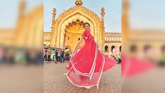 Ananya Panday's anarkali set costs <span class='webrupee'>₹</span>26,500, as per the official website of the clothing line. Ananya Panday captioned her post, "Muskuraiye aap Lucknow mein hai 😊 #Liger is out day after!!!! and I cannot control my smile."(Instagram/@ananyapanday)