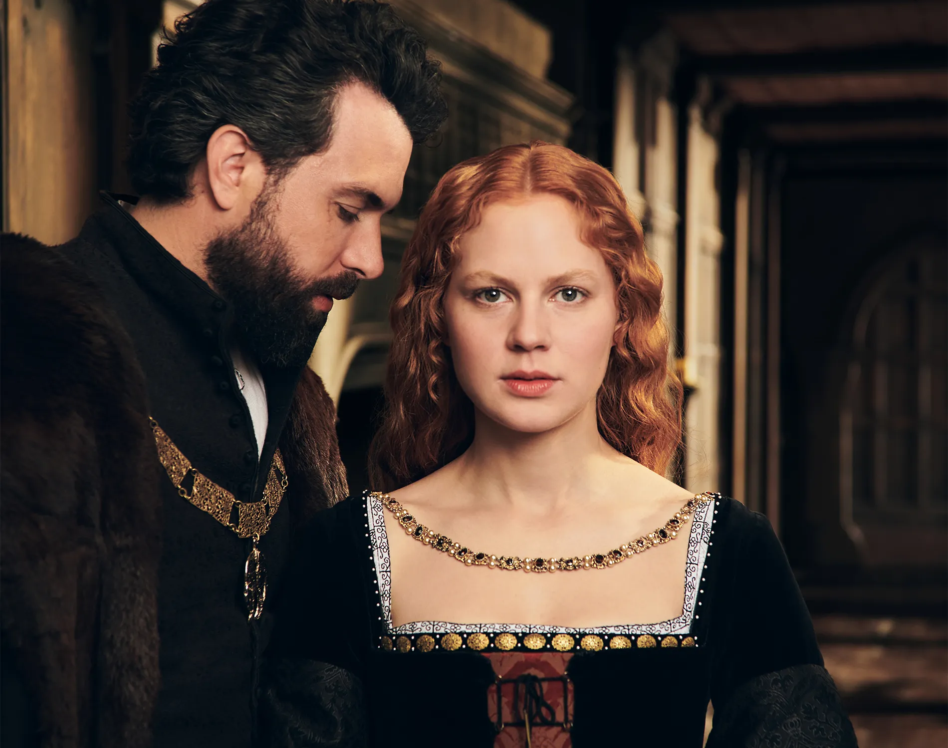 Tom Cullen and Alicia von Rittberg in a promotional poster for Becoming Elizabeth.