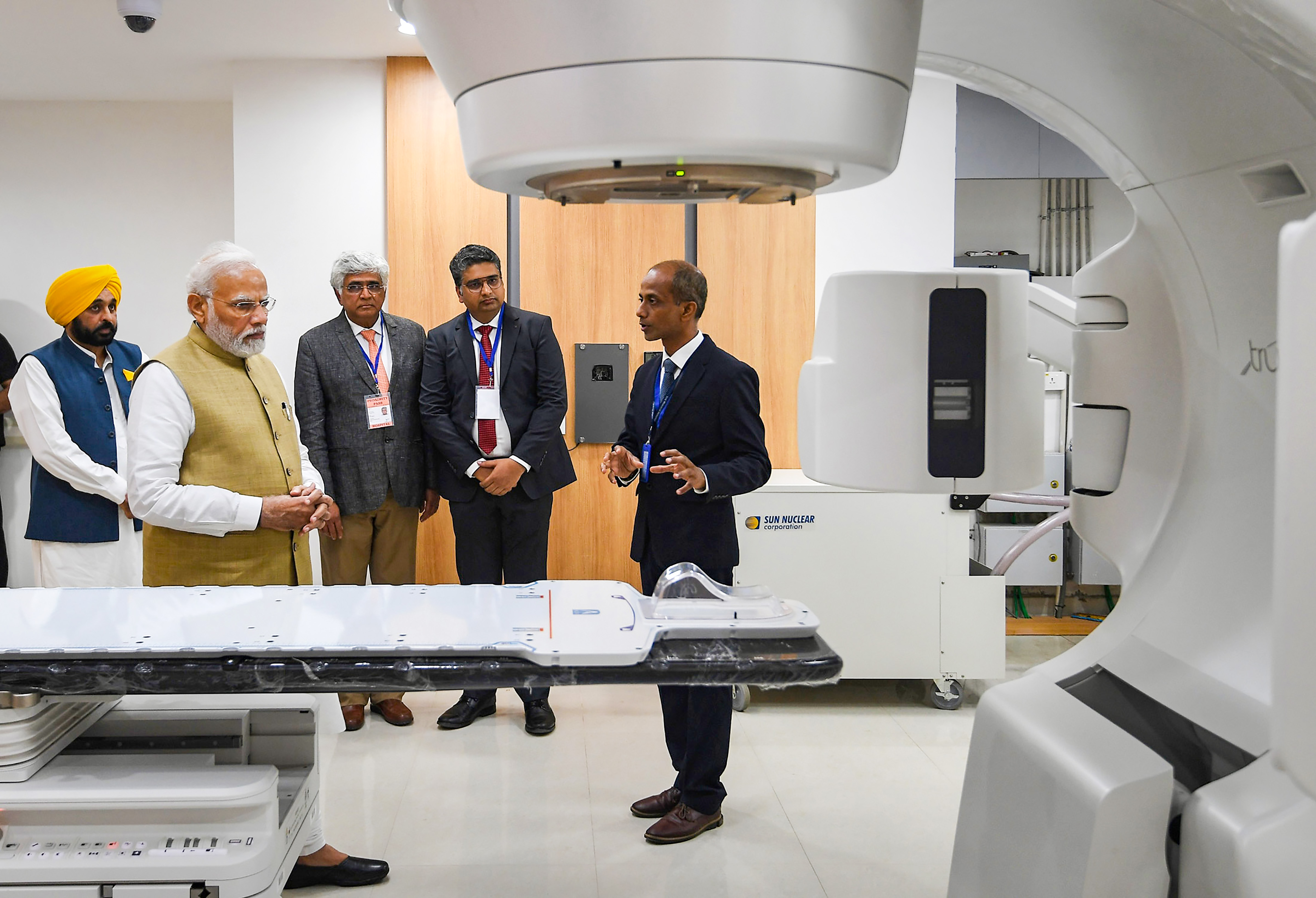Prime Minister Narendra Modi during a visit to Homi Bhabha Cancer Hospital & Research Centre in Mohali, Punjab, (PTI) Prime Minister Narendra Modi during a visit to Homi Bhabha Cancer Hospital & Research Centre in Mohali, Punjab, (PTI)
