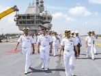 Indian Navy personnel after taking delivery of the prestigious indigenous aircraft carrier Vikrant' from builder Cochin Shipyard Ltd in Kochi on Thursday. Indian Navy personnel after taking delivery of the prestigious indigenous aircraft carrier Vikrant' from builder Cochin Shipyard Ltd in Kochi on Thursday. 