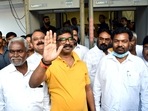 Jharkhand chief minister Hemant Soren waves as he arrives to celebrate with police personnel after they received a hike in their salary and 20 days extra vacation in duty, in Ranchi on Thursday. (ANI Photo)(Somnath Sen) Jharkhand chief minister Hemant Soren waves as he arrives to celebrate with police personnel after they received a hike in their salary and 20 days extra vacation in duty, in Ranchi on Thursday. (ANI Photo)(Somnath Sen)