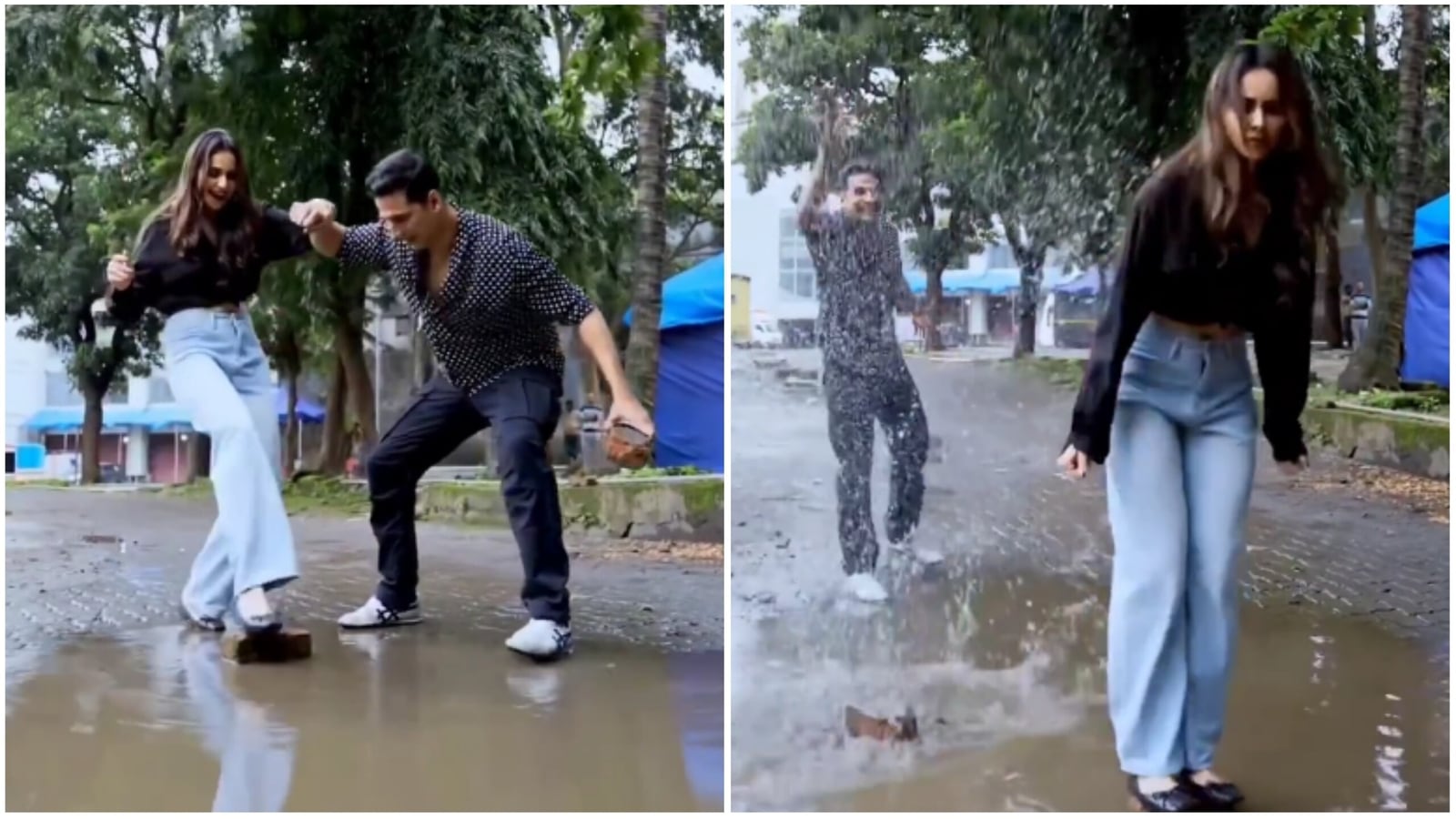 Akshay Kumar leaves Rakul Preet Singh stranded in puddle in funny video.  Watch | Bollywood - Hindustan Times